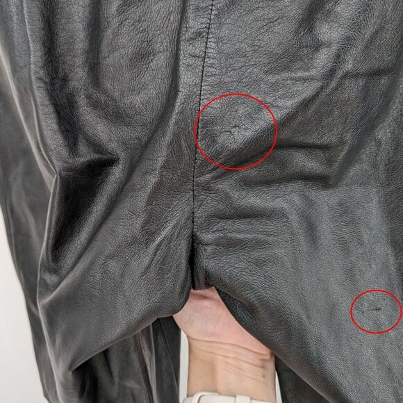 Vintage 90s y2k Leather Pants Bootcut Black Patchwork Zip Front Size 8 - Picture 4 of 9